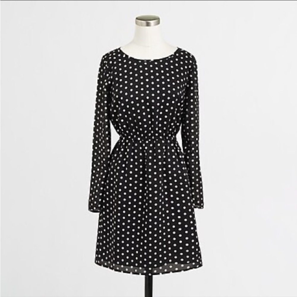 J. Crew Black Dress Retro Look White Polka Dots Casual Luxury 2 - Picture 1 of 5